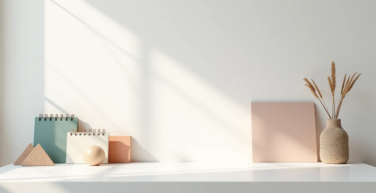 Espace de travail moderne avec calendrier de planification et échantillons de matériaux